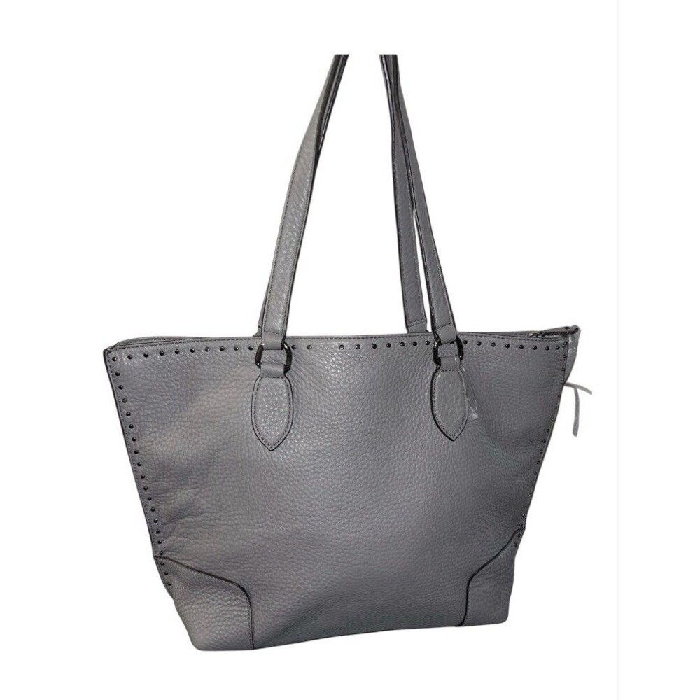 Rebecca Minkoff Grey Pebbled Leather Large Studded Satchel Tote Bag Purse $325